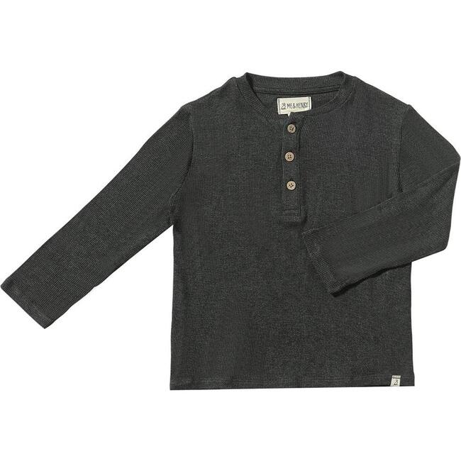 Adams Ribbed Long Sleeve Henley Shirt, Charcoal