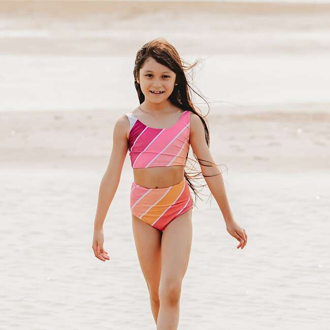 Scoop Neck 2-Piece Tank Swimsuit, Sunset Beach Rainbow - Two Pieces - 2