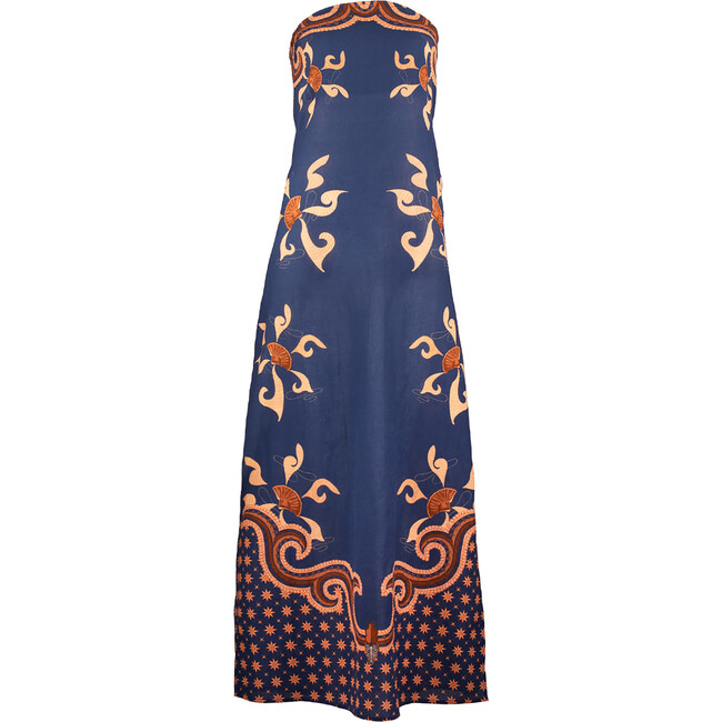 Women's Lyla Print Strapless Maxi Dress, Navy & Camel