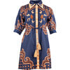 Women's Celia V-Neck Short Sleeve Tie Waist Dress, Navy & Camel - Dresses - 1 - thumbnail