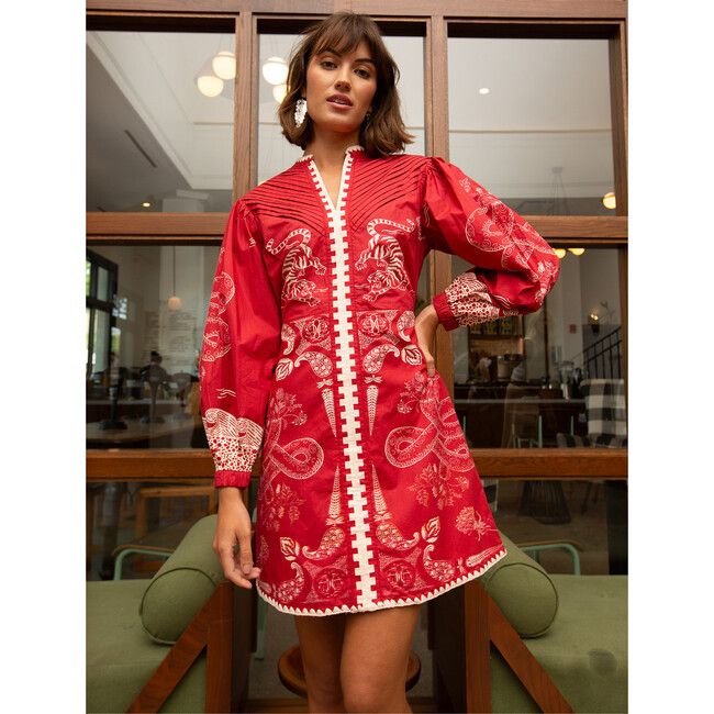 Women's Jenny V-Neck 3-Quarter Sleeve Dress, Scarlet Tiger - Dresses - 2