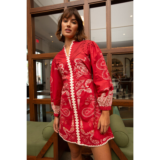 Women's Jenny V-Neck 3-Quarter Sleeve Dress, Scarlet Tiger - Dresses - 3