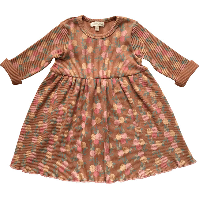 Rib L/S  Dress, Caramel Roses