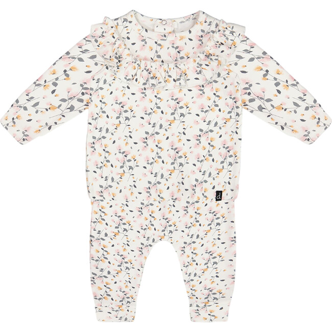 Flowers Print Organic Cotton Top & Pants Set, Cream