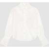 Simona Pointed Collar Long Sleeve Top, White Poplin - Blouses - 1 - thumbnail