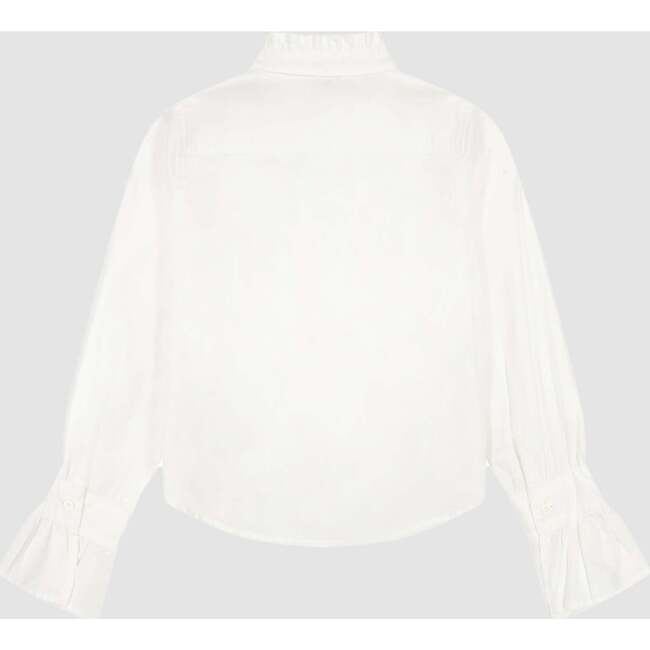 Simona Pointed Collar Long Sleeve Top, White Poplin - Blouses - 2