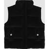 Puffer Velvet Sleeveless Front Button Pocket Vest, Black - Vests - 1 - thumbnail