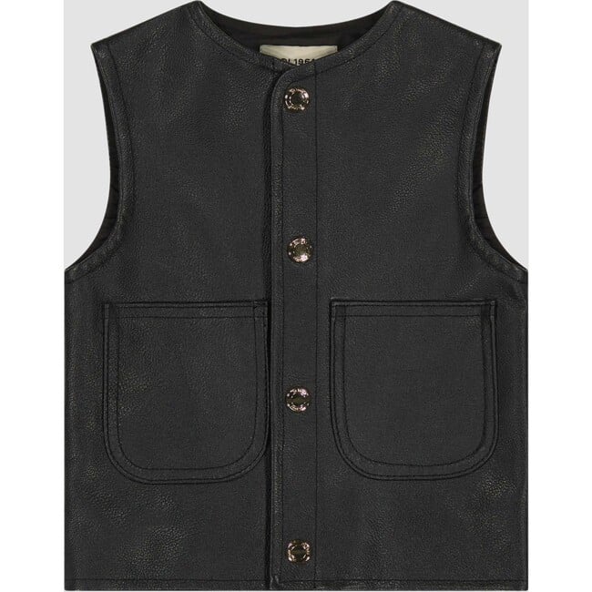 Vicki Sleeveless Front Pocket Button Vest, Black