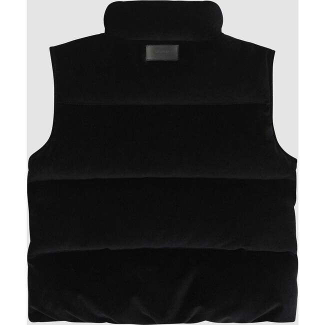 Puffer Velvet Sleeveless Front Button Pocket Vest, Black - Vests - 2