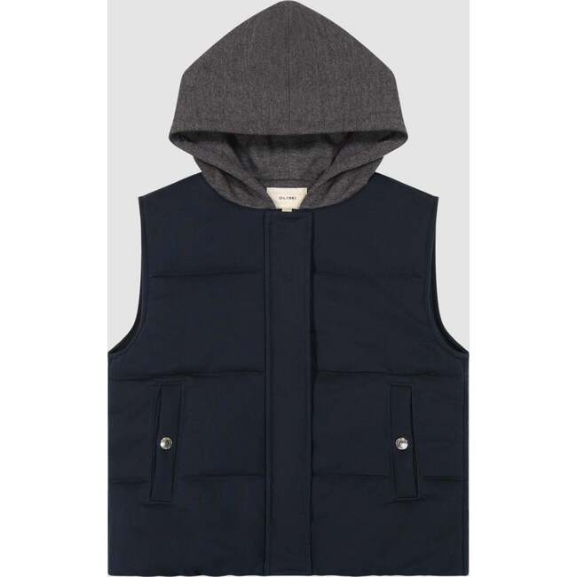 Puffer Sleeveless Button-Up Hood Vest, Depths Mixed