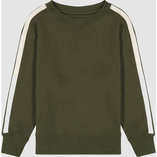 Gabe Ribbed Trim Crew Neck Long Sleeve Sweatshirt, Olive Stripe