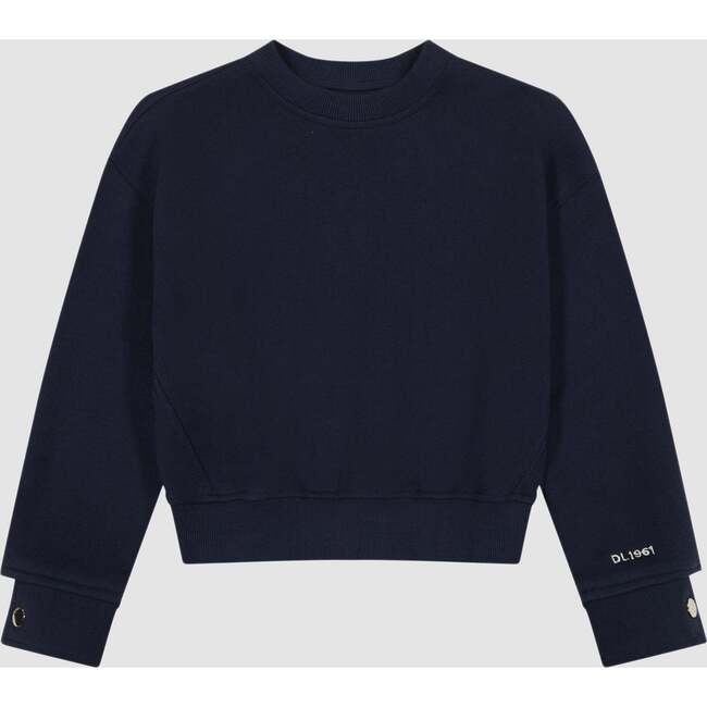 Edie Crew Neck Long Sleeve Cropped Sweatshirt, Marine