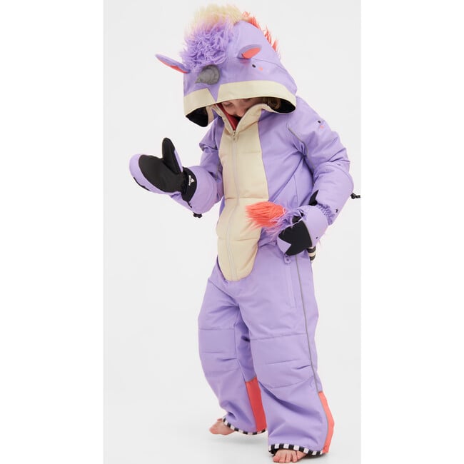 Unido Lila Unicorn Adjustable Hood Waterproof Zipper Snowsuit, Violet - Snowsuits - 3