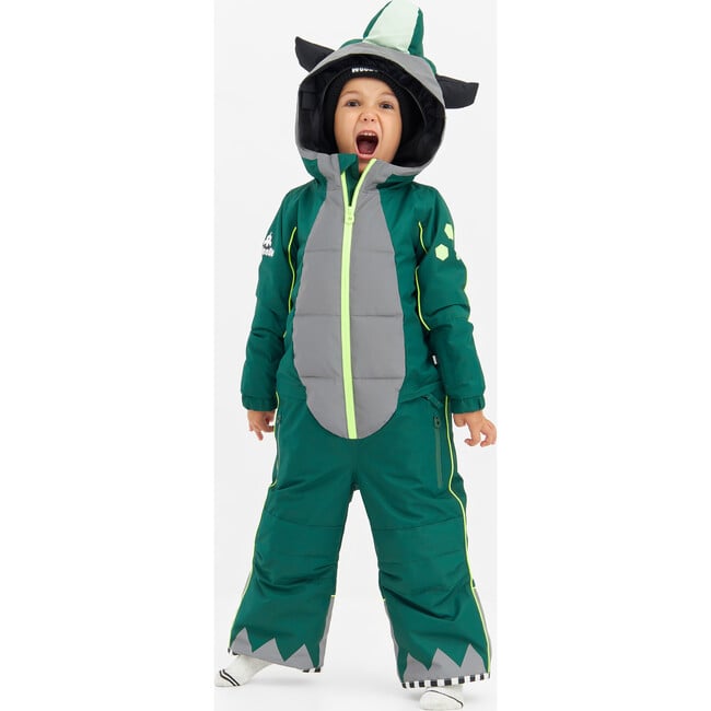 Mondo Monster Adjustable Hood Waterproof Zipper Snowsuit, Bottle Green - Snowsuits - 2