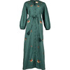 Women's Tristan V-Neck 3-Quarter Sleeve Midi Dress, Emerald Grid - Dresses - 1 - thumbnail