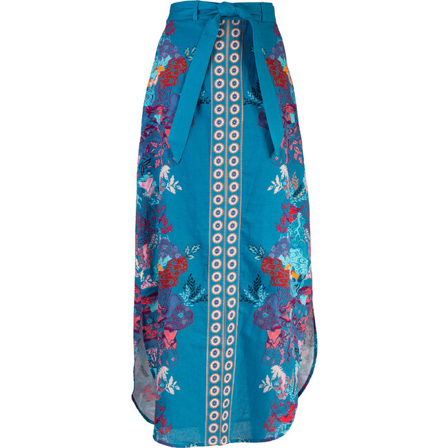 Women's Portia Side Slit Belt Tie Skirt, Mediterannaan