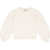 Duna Heart Crew Neck Long Puff Sleeve Sweater, Ecru - Sweaters - 1 - thumbnail