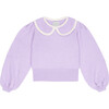 Marina Round Collar Long Puff Sleeve Lace Trim Sweater, Mauve - Sweaters - 1 - thumbnail