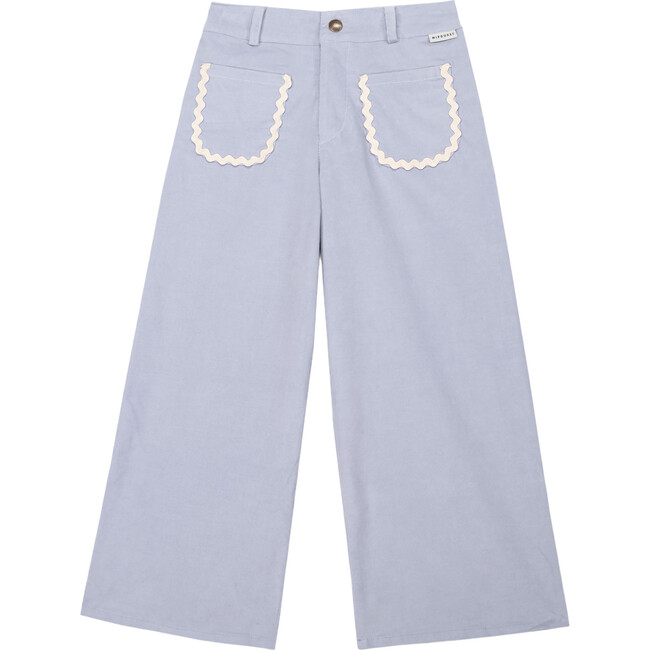 Bianca Corduroy Wavy Ribbon Wide Leg Pant, Light Blue