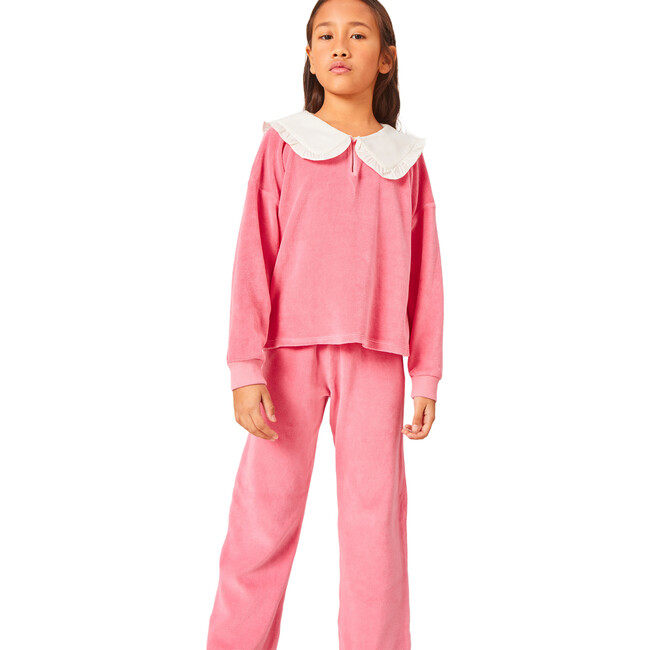 Manuela Cotton Velvet Wide Leg Pant, Pink - Sweatpants - 2