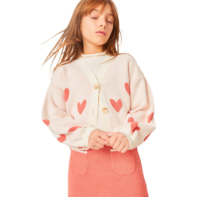 Marina Rib Knit Lace Trim A-Line Skirt, Coral