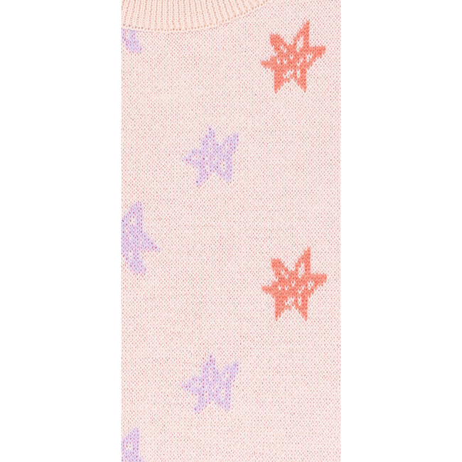 Stars Heart Motif Crew Neck Dropped Shoulder Sweater, Pink - Sweaters - 5