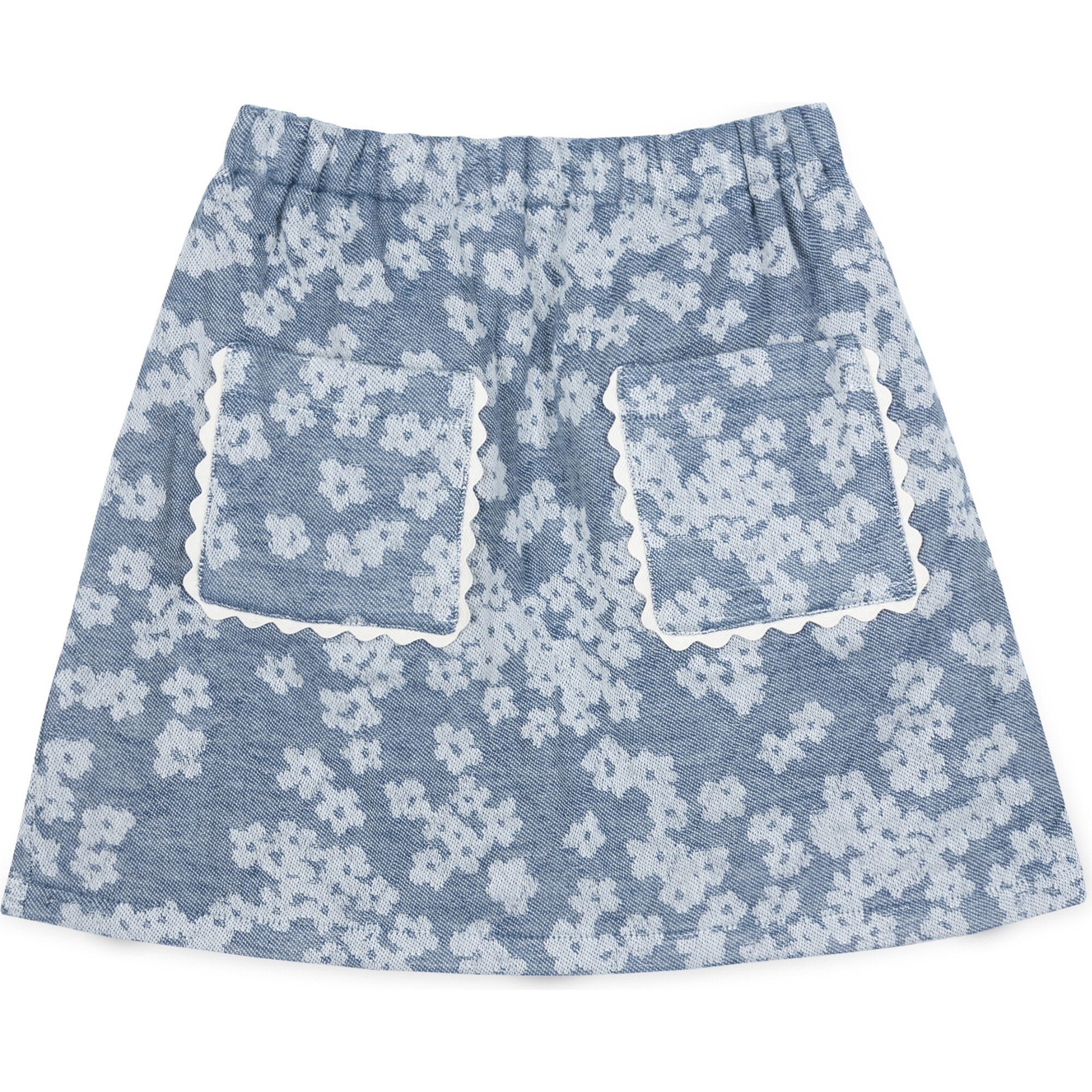 Clementine Jacquard Wavy Ribbon Trim Mini  Skirt, Blue - Skirts - 1