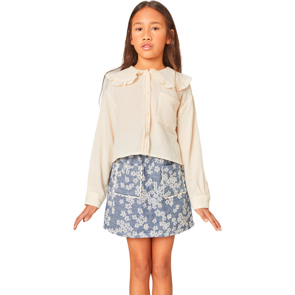 Clementine Jacquard Wavy Ribbon Trim Mini Skirt, Blue - Mipounet