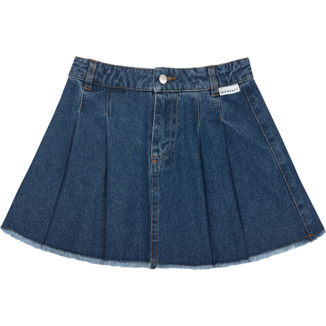 Lola Frayed Hem Flared Mini Skirt, Blue