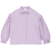 Lisa Muslin Stand Collar Ribbon Tie Frill Trim  Blouse, Mauve - Blouses - 1 - thumbnail