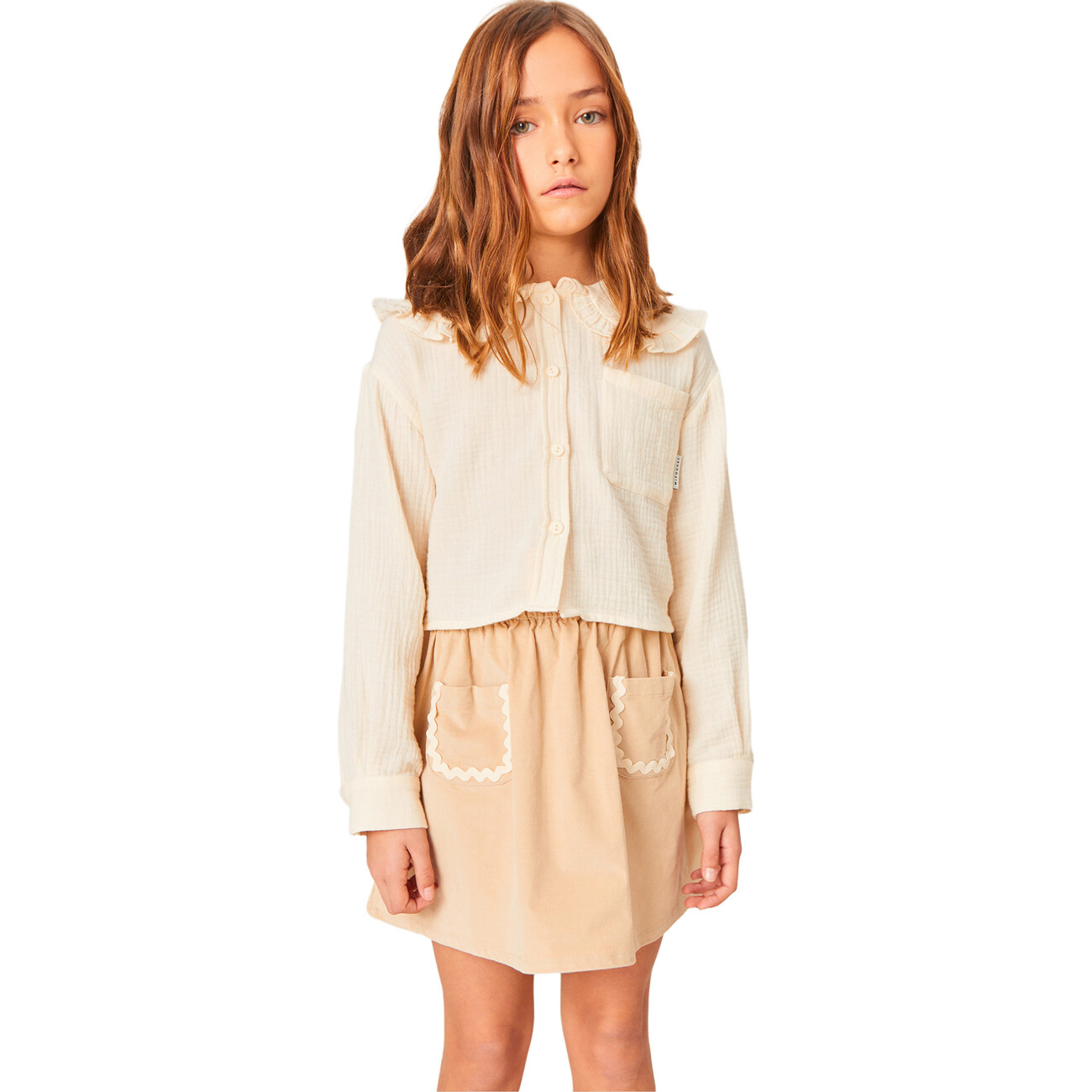 【NONCODE】Carine Ribbon Slit Middle skirt Carine Corduroy Wavy Rib Trim Mini Skirt, Beige - Mipounet