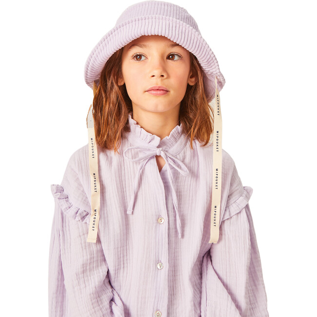 Lisa Muslin Stand Collar Ribbon Tie Frill Trim  Blouse, Mauve - Blouses - 4