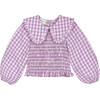 Mafalda Vichy Oversized Collar Long Sleeve Blouse, Mauve - Blouses - 1 - thumbnail