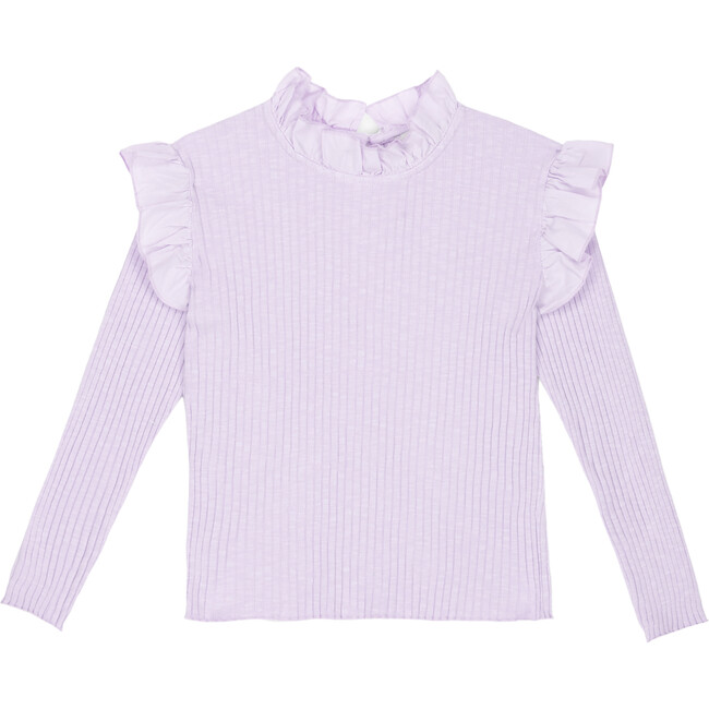 Charlotte Jersey Stand Collar Long Sleeve Frill Trim Top, Mauve