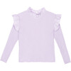 Charlotte Jersey Stand Collar Long Sleeve Frill Trim Top, Mauve - Blouses - 1 - thumbnail