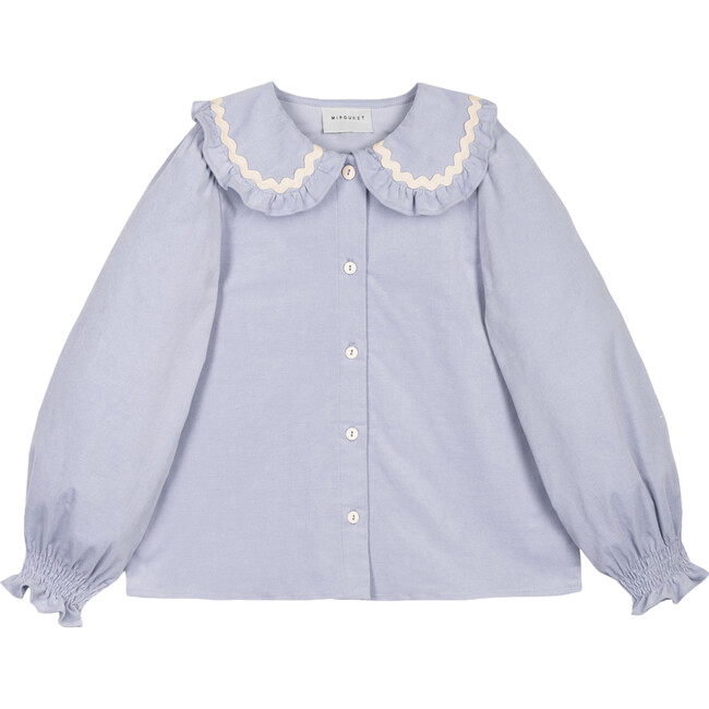 Carine Corduroy Oversized Collar Long Sleeve Blouse, Blue