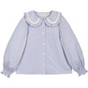 Carine Corduroy Oversized Collar Long Sleeve Blouse, Blue - Blouses - 1 - thumbnail