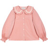 Carine Corduroy Oversized Collar Long Sleeve Blouse, Coral - Blouses - 1 - thumbnail