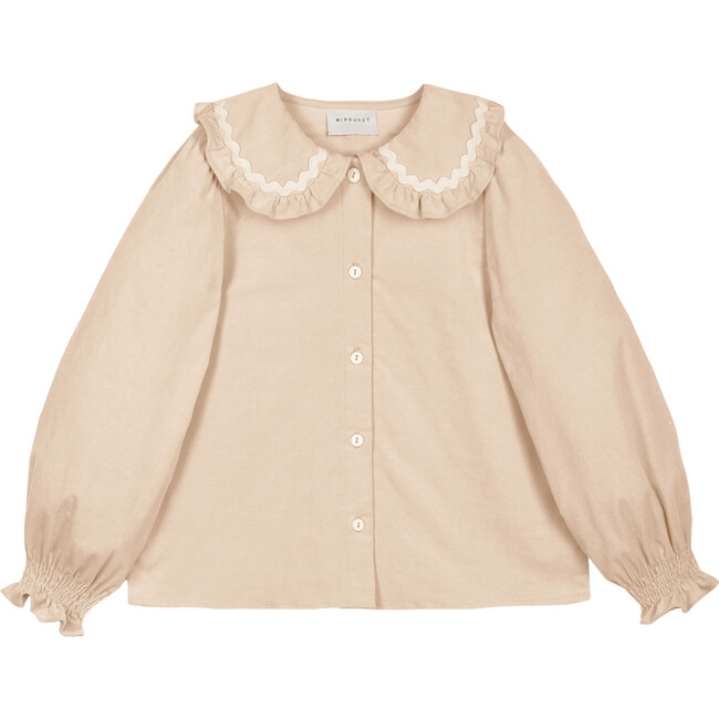 Carine Corduroy Oversized Collar Long Sleeve Blouse, Beige