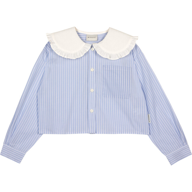 Camille Popelin Oversized Collar Long Sleeve Blouse, Blue