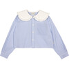 Camille Popelin Oversized Collar Long Sleeve Blouse, Blue - Blouses - 1 - thumbnail