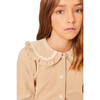 Carine Corduroy Oversized Collar Long Sleeve Blouse, Beige - Blouses - 2