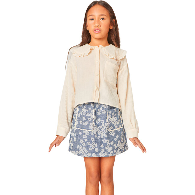 Camille  Muslin Oversized Collar Long Sleeve Blouse, Beige - Blouses - 5