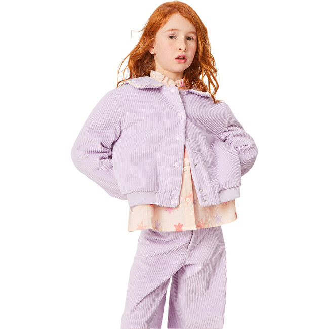 Gala Corduroy Point Collar Wavy Ribbon Trim Jacket, Mauve - Jackets - 3