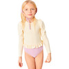 Macarena Scoop Neck Frill Trim Long Sleeve Swimsuit, Mauve - One Pieces - 2