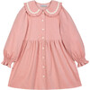 Carine Corduroy Round Collar Long Sleeve Frill Trim Smocked Dress, Coral - Dresses - 1 - thumbnail