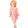 Carine Corduroy Round Collar Long Sleeve Frill Trim Smocked Dress, Coral - Dresses - 3