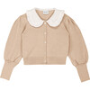 Isabella Over sized Collar Ruffle Trim Cardigan, Beige - Cardigans - 1 - thumbnail