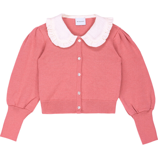 Isabella Over sized Collar Ruffle Trim Cardigan, Coral