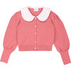 Isabella Over sized Collar Ruffle Trim Cardigan, Coral - Cardigans - 1 - thumbnail